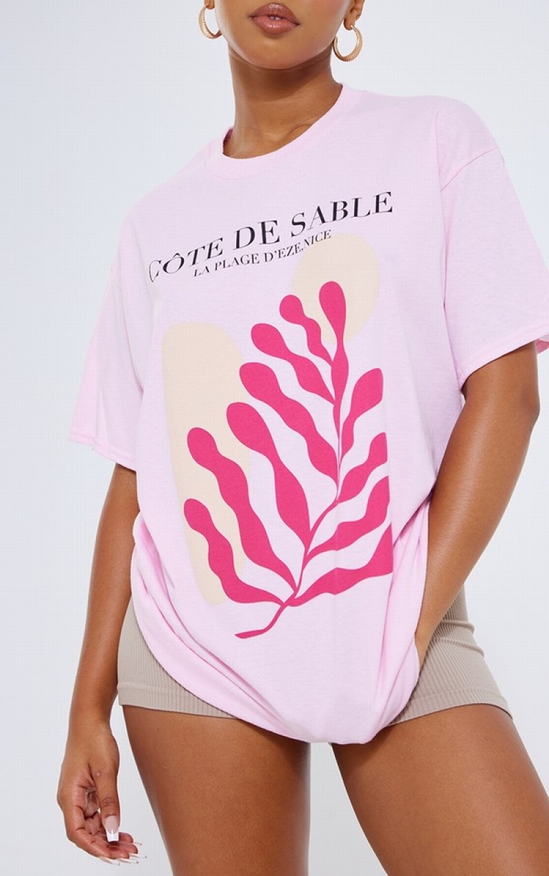 Tricouri Pretty Little Thing Baby Cote De Sable Print Oversized Roz | EDIF30452