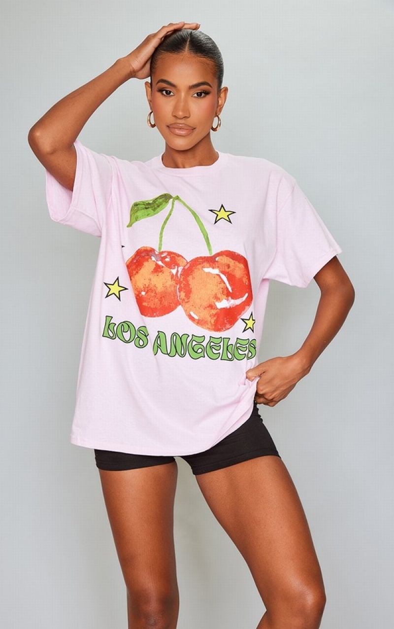 Tricouri Pretty Little Thing Baby Los Angeles Cherry Print Oversized Roz | YXJT87639