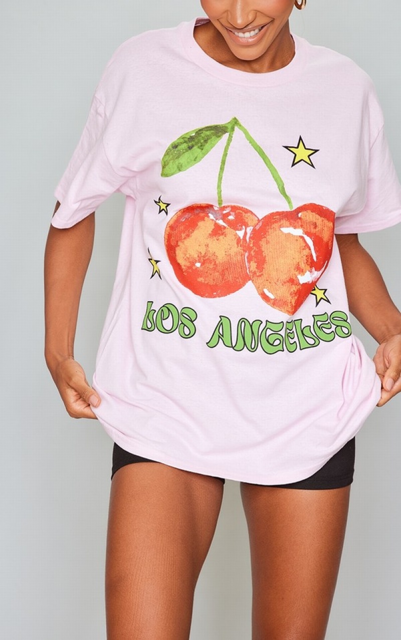 Tricouri Pretty Little Thing Baby Los Angeles Cherry Print Oversized Roz | YXJT87639
