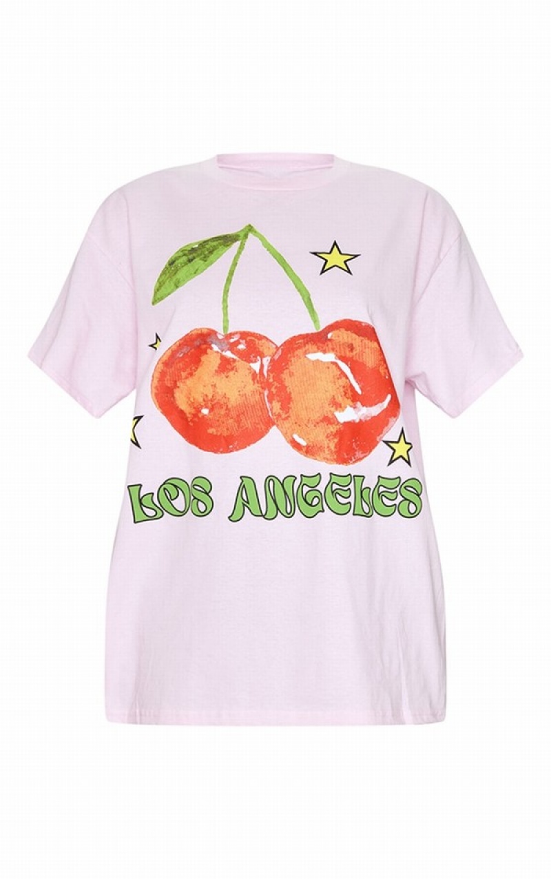 Tricouri Pretty Little Thing Baby Los Angeles Cherry Print Oversized Roz | YXJT87639