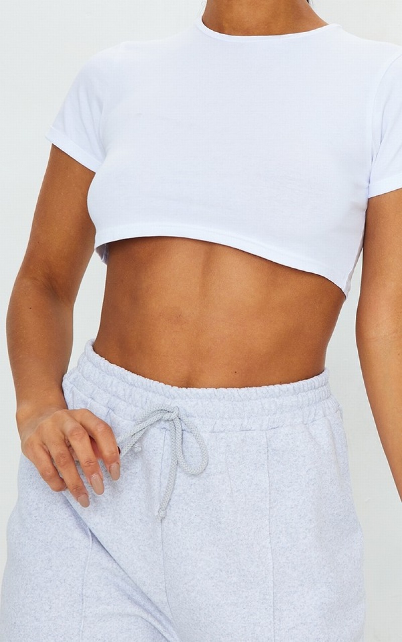Tricouri Pretty Little Thing Basic Bumbac Blend Roll Sleeve Crop 2 Pack Negrii | CEOT58930