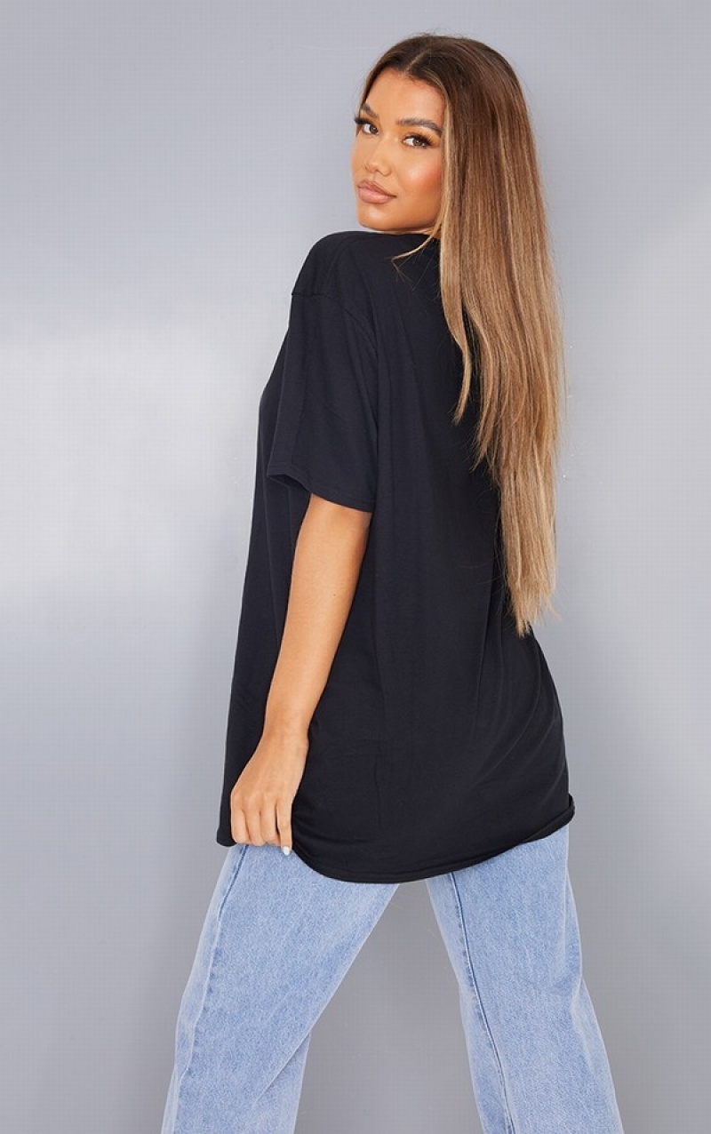Tricouri Pretty Little Thing Bumbac 2 Pack Oversized Negrii | FWJB24618