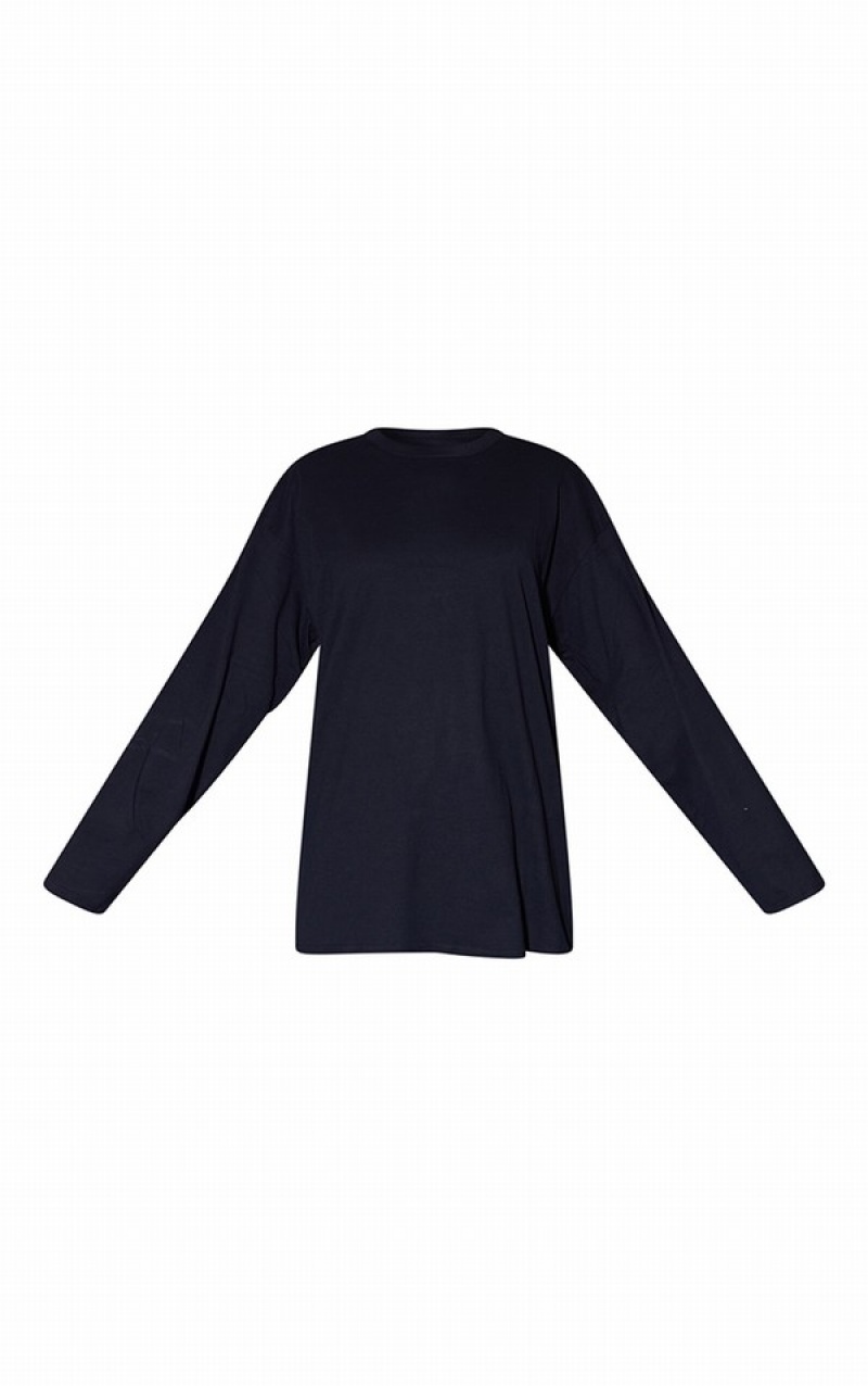 Tricouri Pretty Little Thing Bumbac Oversized Long Sleeve Negrii | JHPQ89104