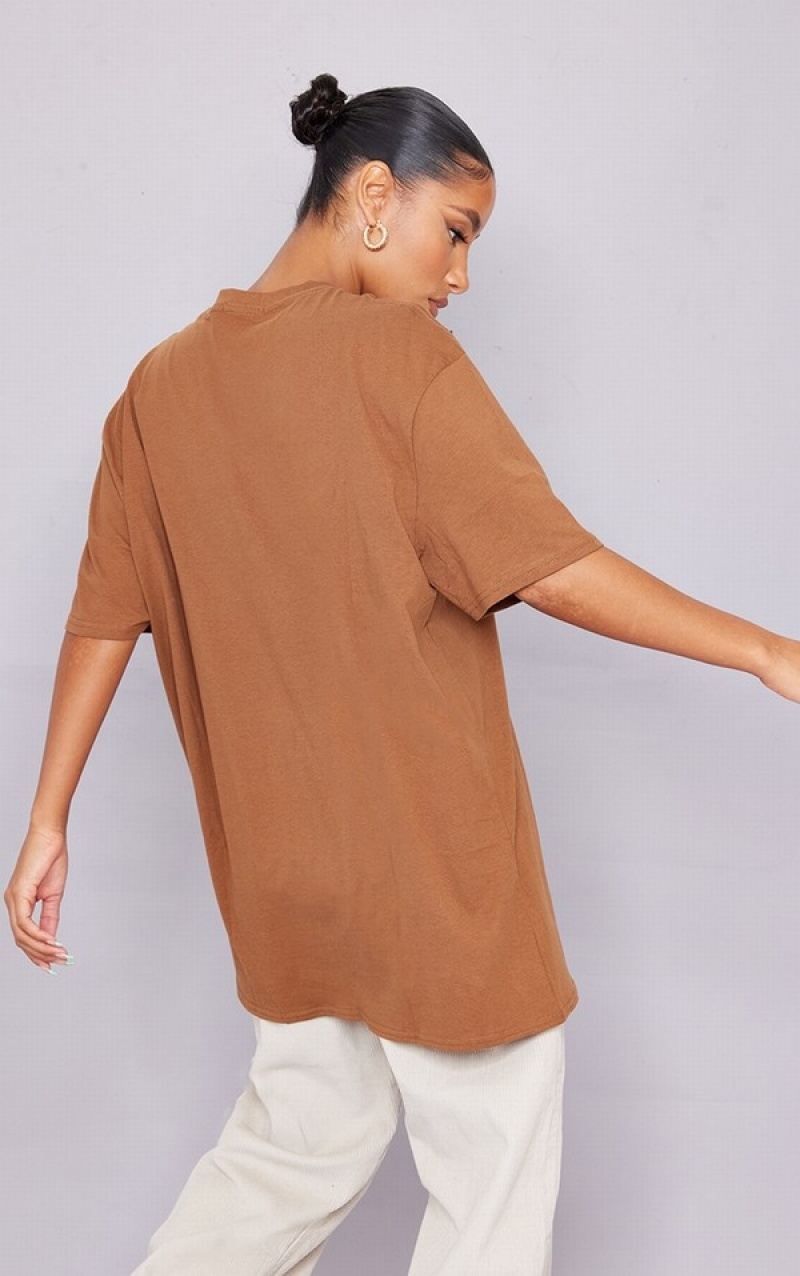 Tricouri Pretty Little Thing Bumbac  Oversized Ciocolata | DHLY74602