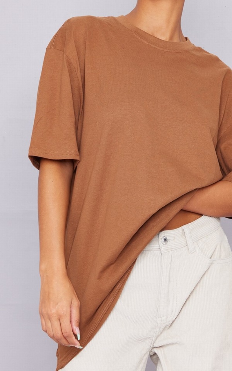 Tricouri Pretty Little Thing Bumbac  Oversized Ciocolata | DHLY74602