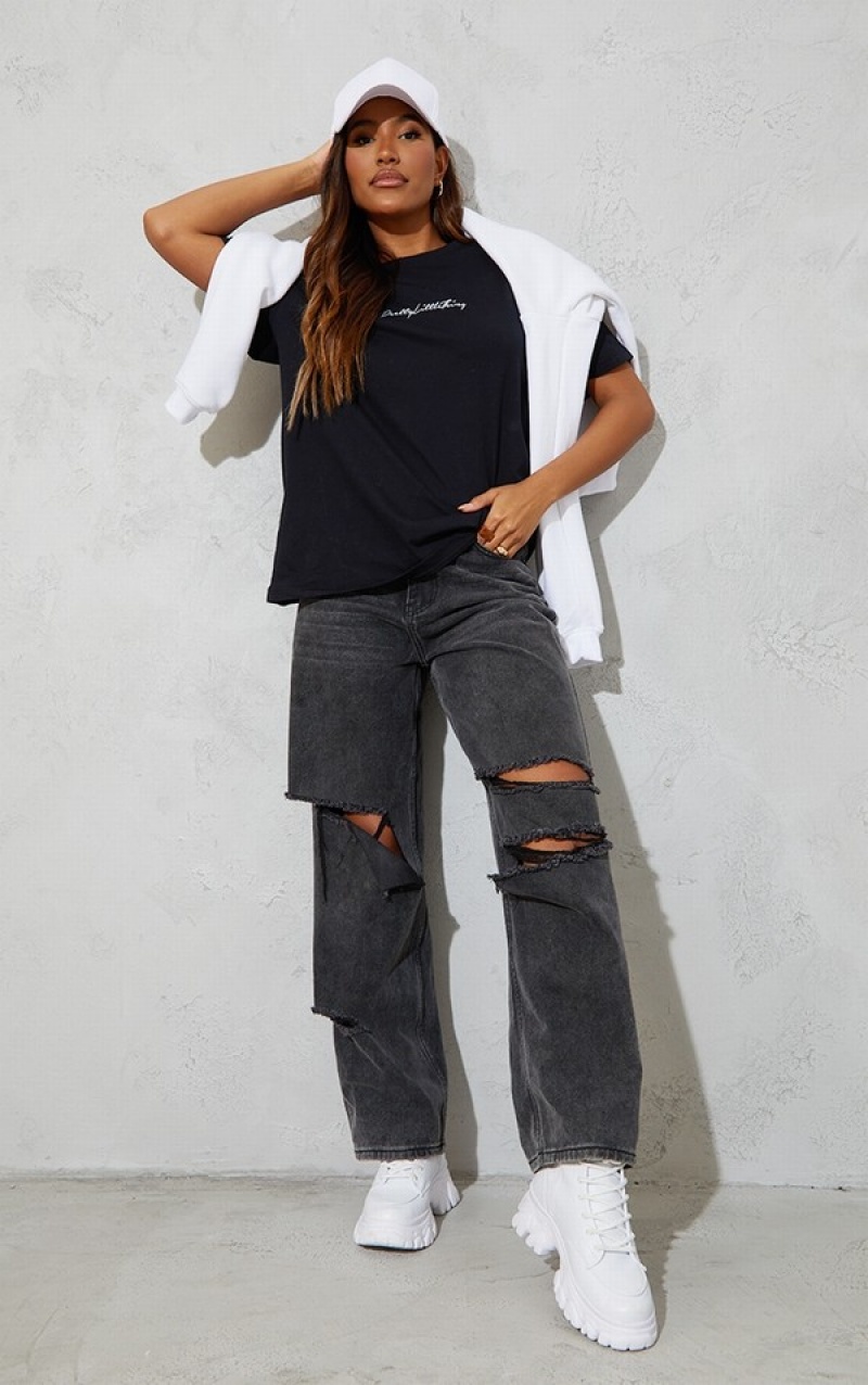 Tricouri Pretty Little Thing Bumbac Oversized Negrii | CVID04391