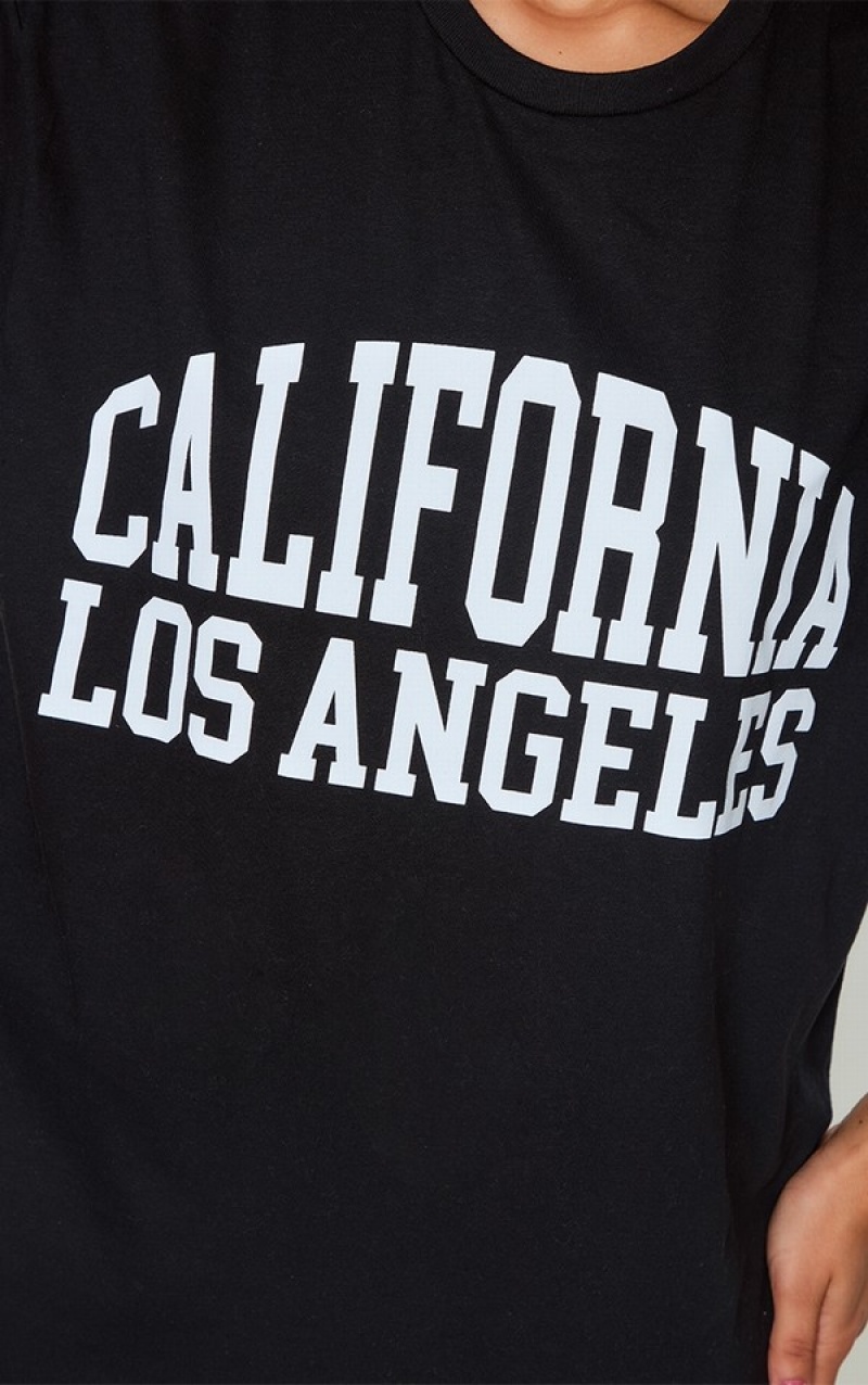 Tricouri Pretty Little Thing California Los Angeles Print Oversized Negrii | VBIL23980