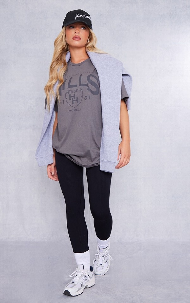 Tricouri Pretty Little Thing Charcoal Hidden Hills Print Gri | CNHJ68920