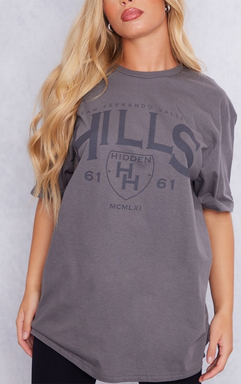 Tricouri Pretty Little Thing Charcoal Hidden Hills Print Gri | CNHJ68920