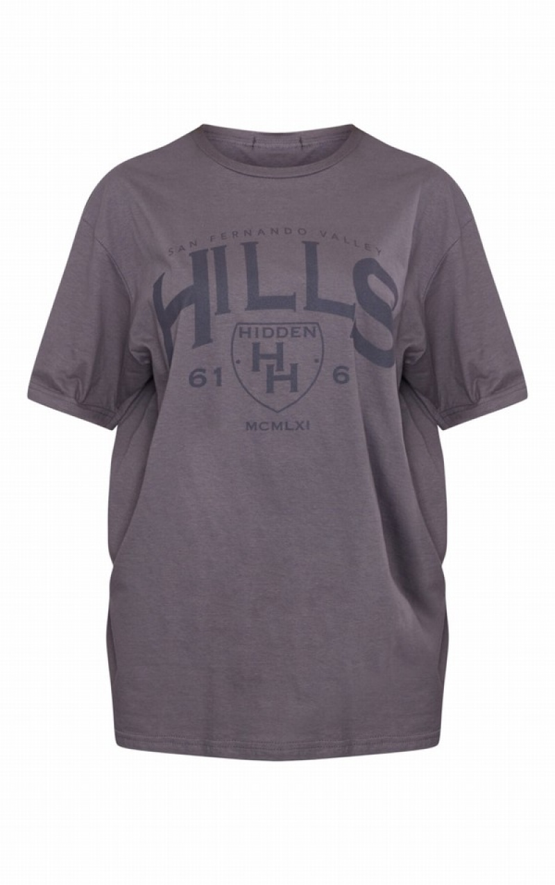Tricouri Pretty Little Thing Charcoal Hidden Hills Print Gri | CNHJ68920