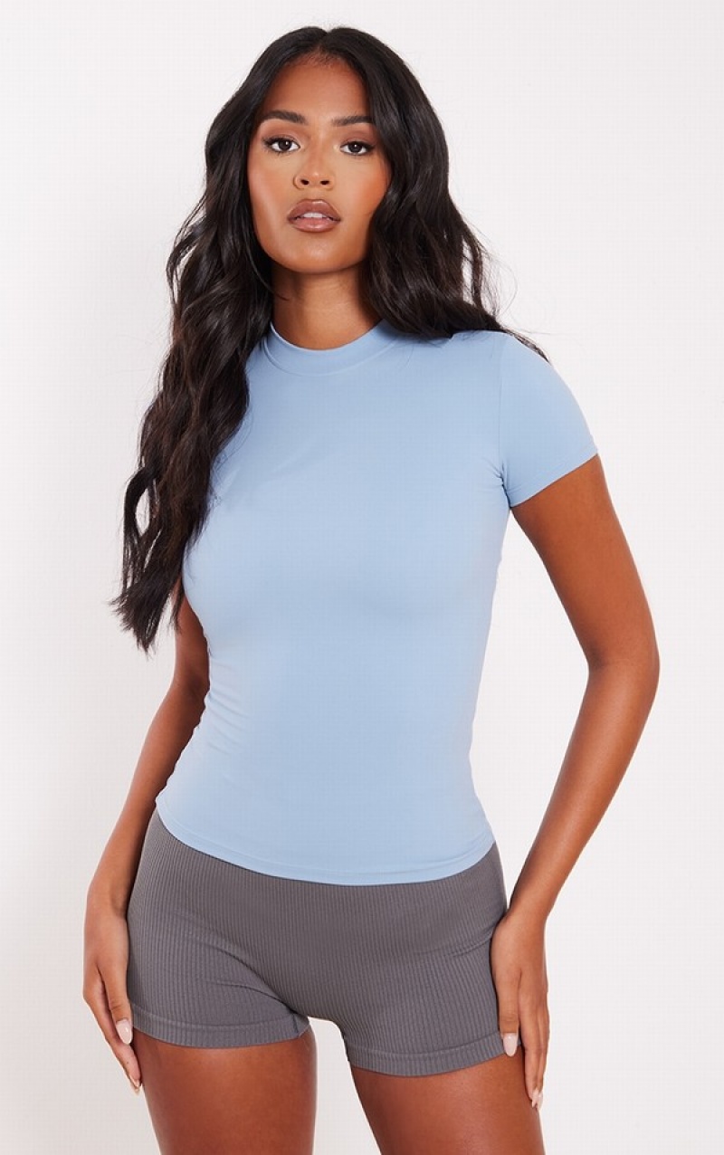 Tricouri Pretty Little Thing Cizme Inalte Dusty Contour Sculpt Sleeve Albastri | SHUB74513