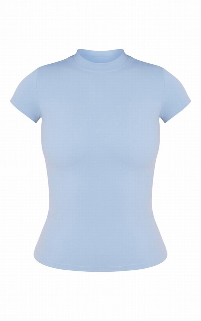 Tricouri Pretty Little Thing Cizme Inalte Dusty Contour Sculpt Sleeve Albastri | SHUB74513