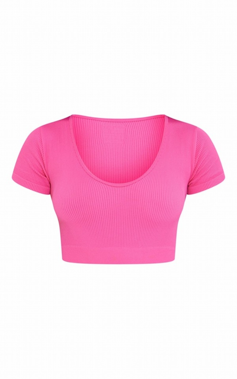 Tricouri Pretty Little Thing Hot Snatched Rib V Neck Band Sleeve Roz | YLDS64703