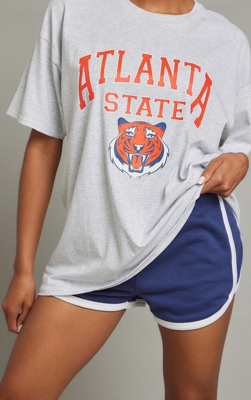 Tricouri Pretty Little Thing Marl Atlanta State Print Oversized Gri | VRMF75310