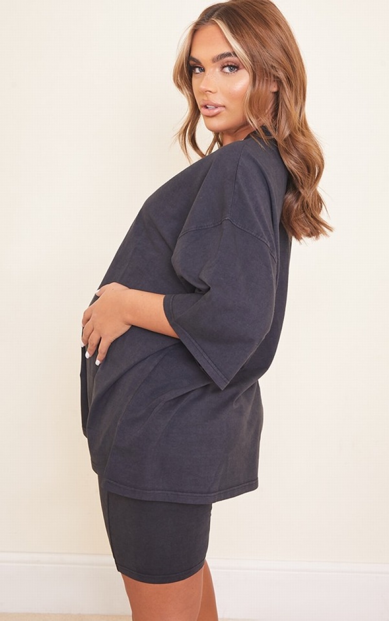 Tricouri Pretty Little Thing Maternity Acid Wash Oversized Bumbac Gri | SJXW90842