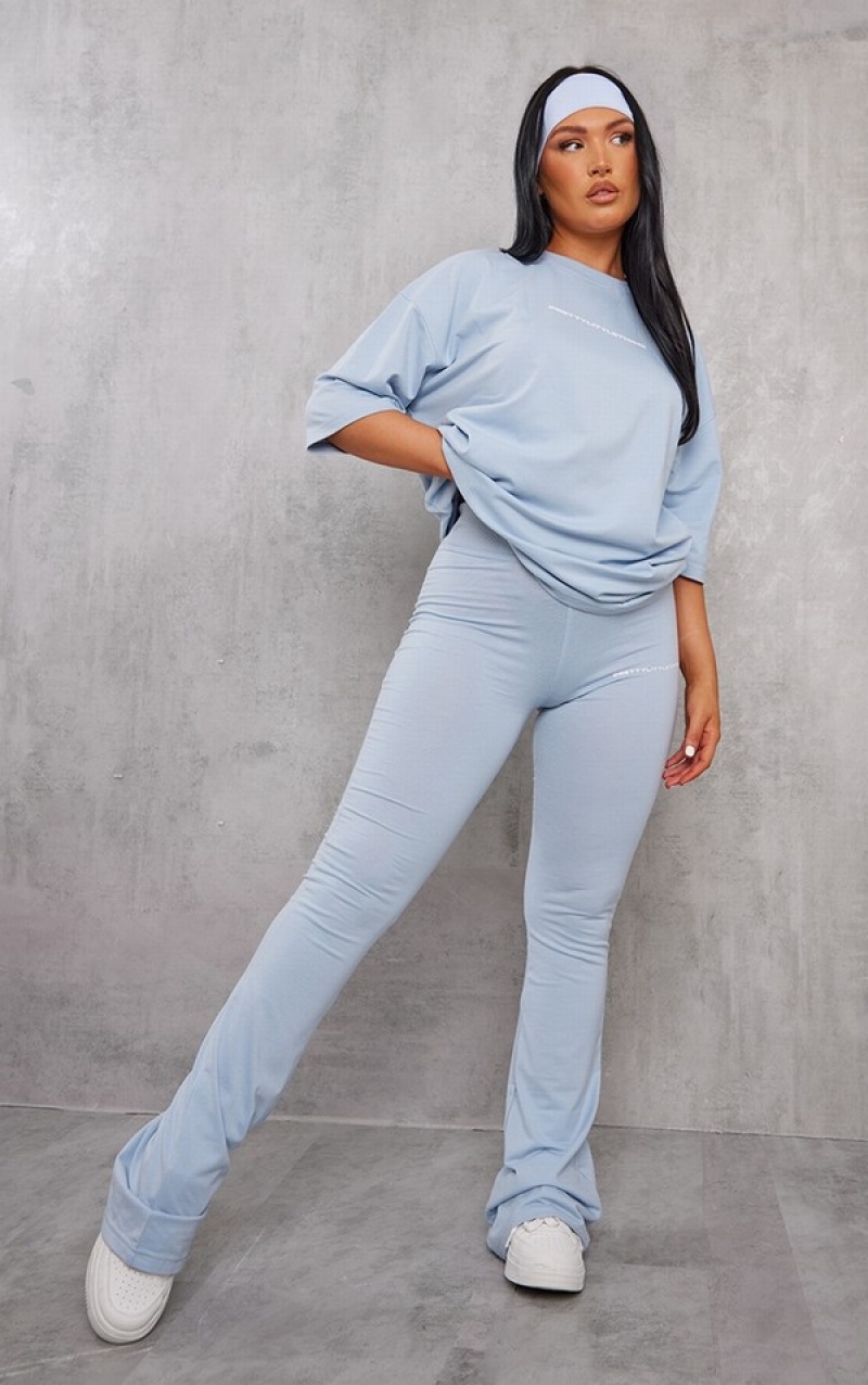 Tricouri Pretty Little Thing Pale Print Oversized Albastri | JHPO64781