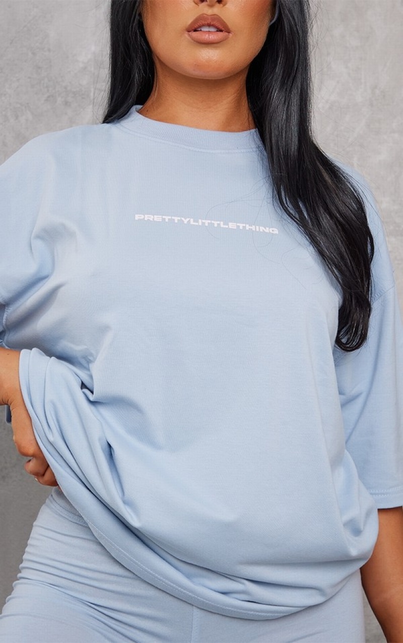 Tricouri Pretty Little Thing Pale Print Oversized Albastri | JHPO64781
