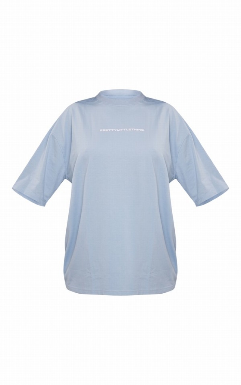 Tricouri Pretty Little Thing Pale Print Oversized Albastri | JHPO64781