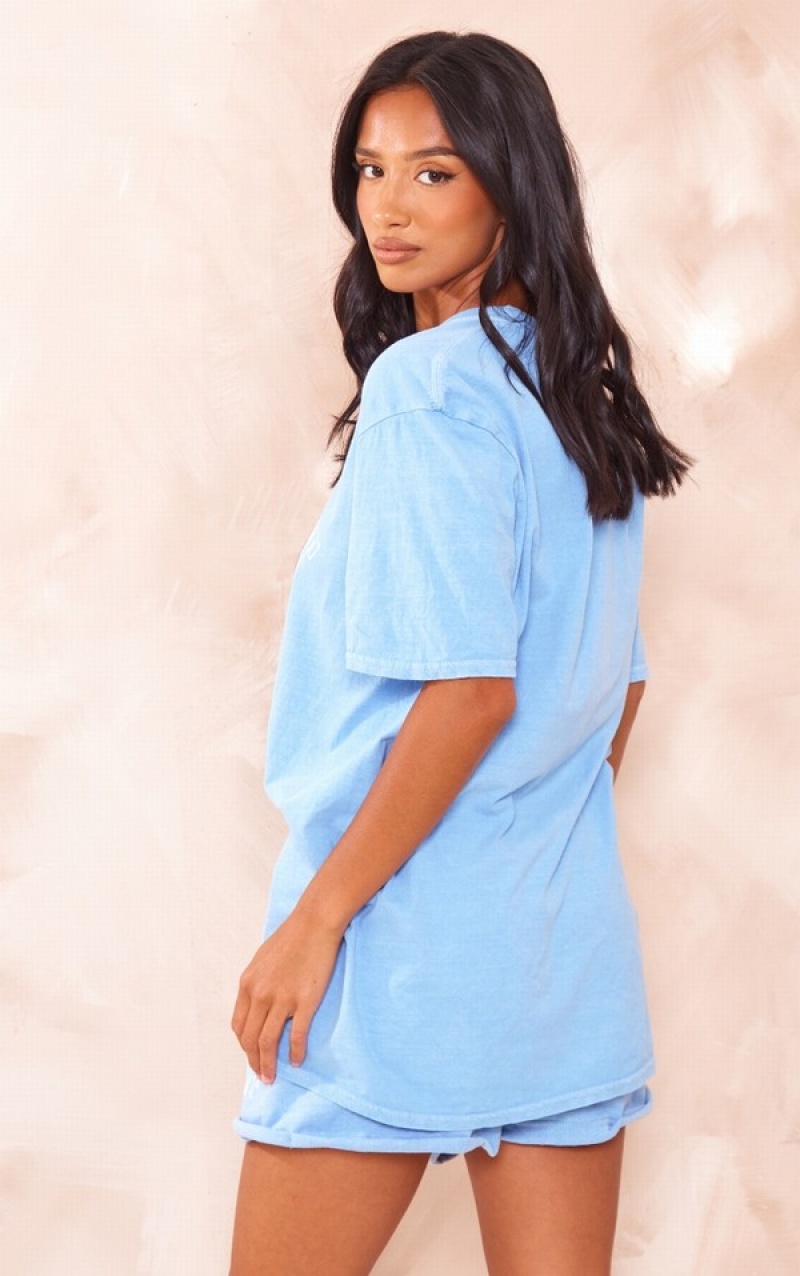 Tricouri Pretty Little Thing Petite Oversized Albastri Deschis | PLTE40328