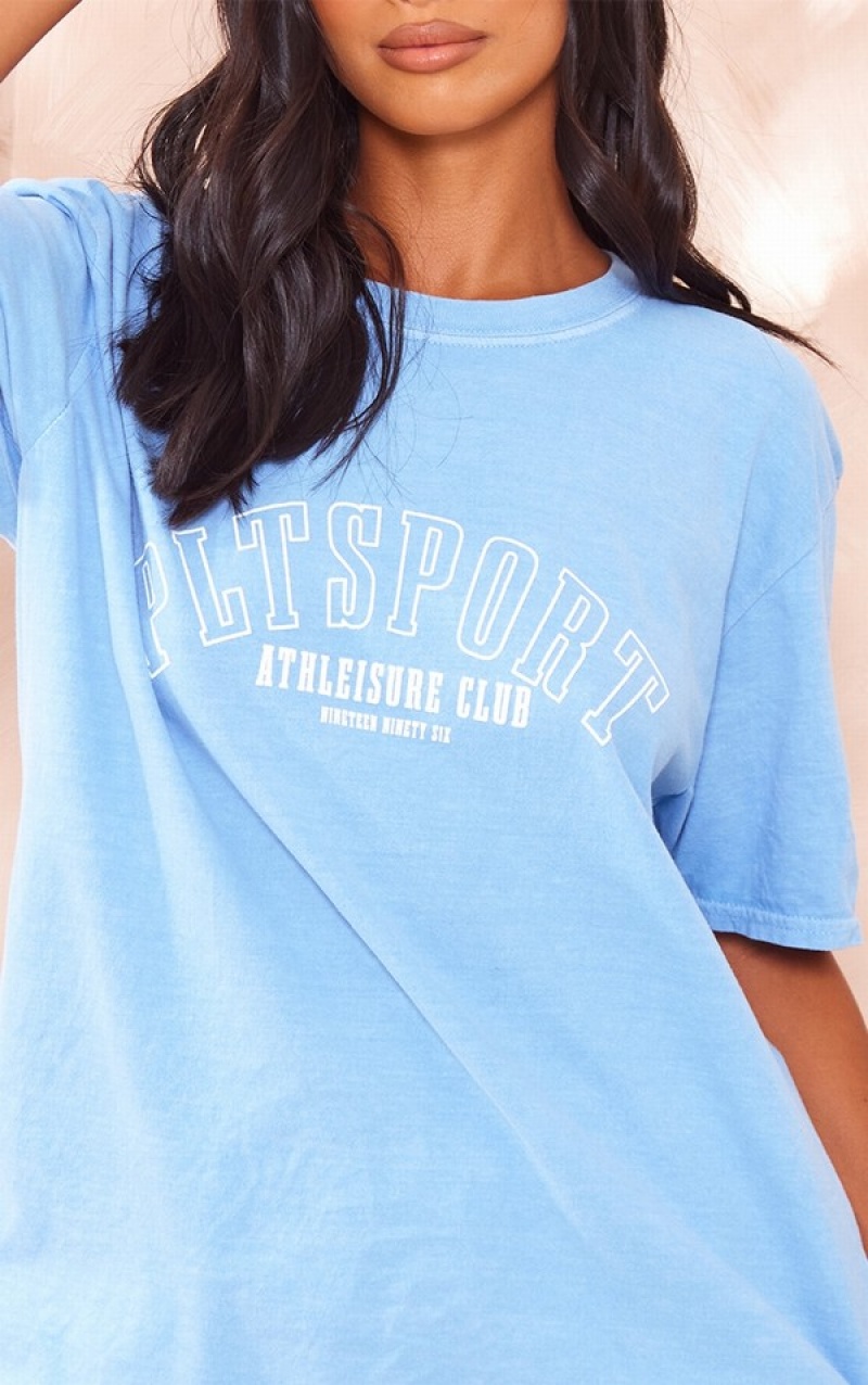 Tricouri Pretty Little Thing Petite Oversized Albastri Deschis | PLTE40328