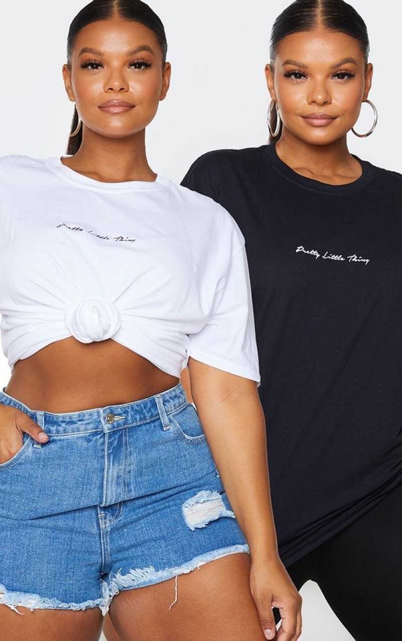 Tricouri Pretty Little Thing Plus 2 Pack Oversized Colorati | FAOG97248