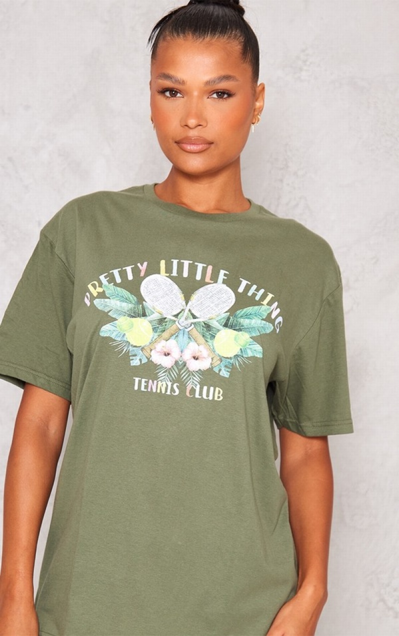 Tricouri Pretty Little Thing Sea Floral Tenis Club Print Oversized Verzi | AXOZ43692