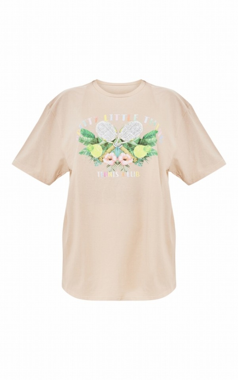 Tricouri Pretty Little Thing Stone Floral Tenis Club Print Oversized Gri | ISJF20354