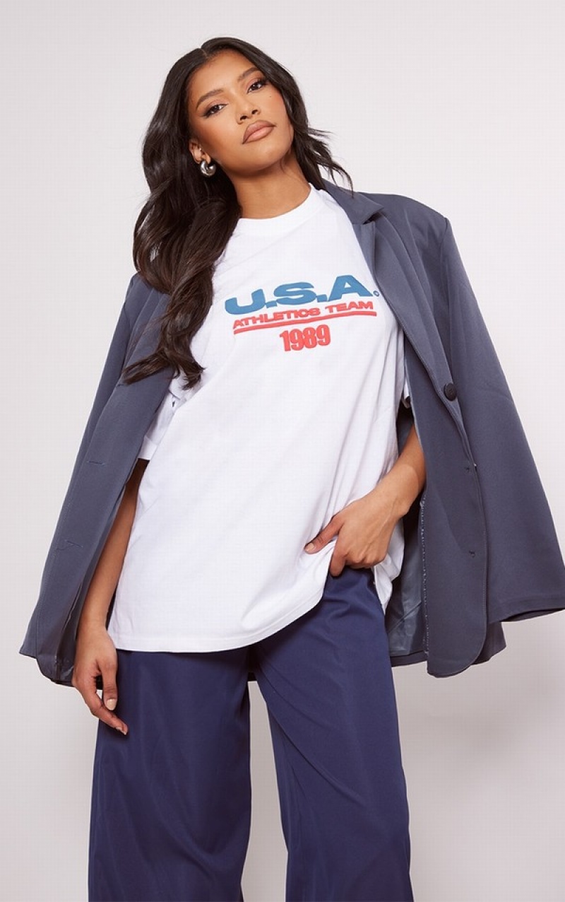 Tricouri Pretty Little Thing USA Athletics Print Albi | GEDW01243