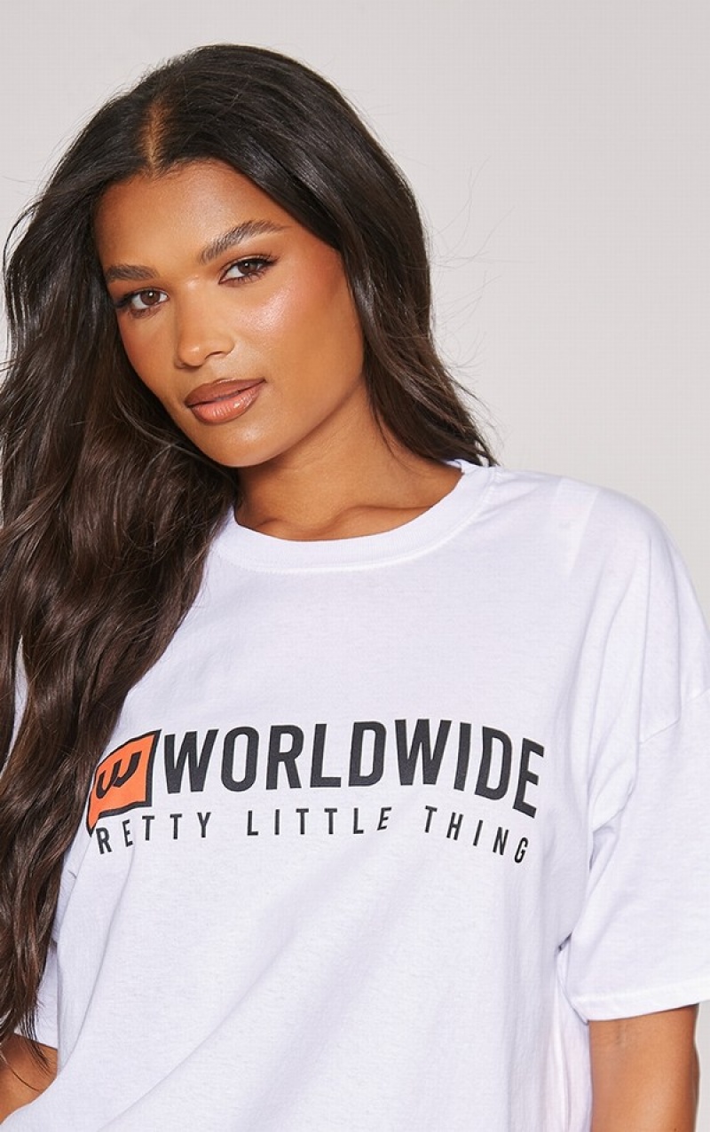 Tricouri Pretty Little Thing World Largi Printed Albi | NZVD29536