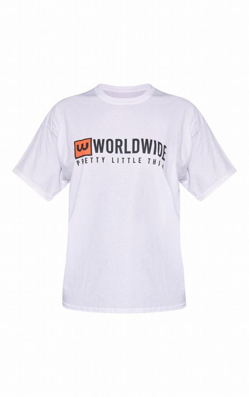 Tricouri Pretty Little Thing World Largi Printed Albi | NZVD29536
