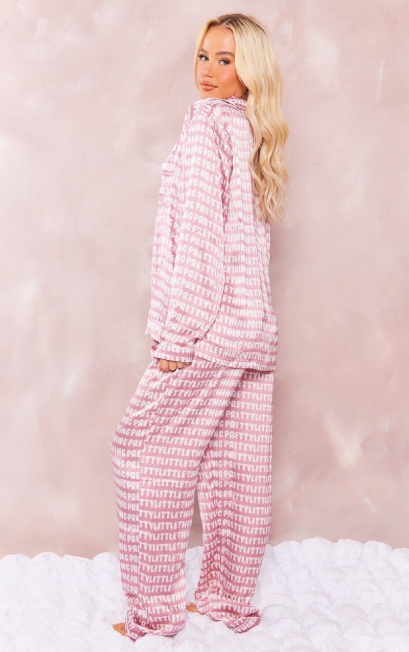 Îmbrăcăminte De Dormit Pretty Little Thing Satin Printed Piping Long Roz | CKOV53107