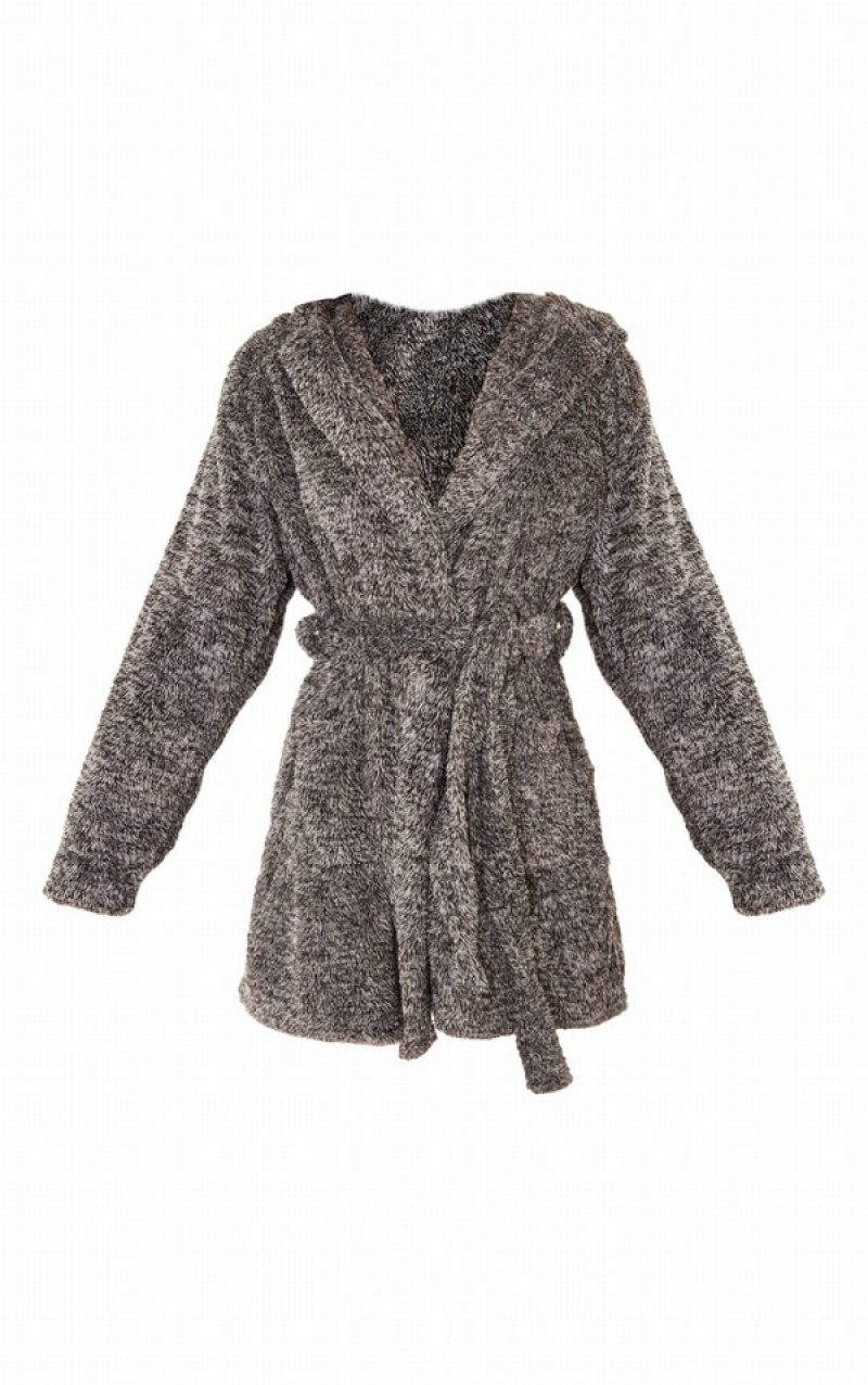 Îmbrăcăminte De Dormit Pretty Little Thing Charcoal Fluffy Bath Robe Gri | MLTU62935