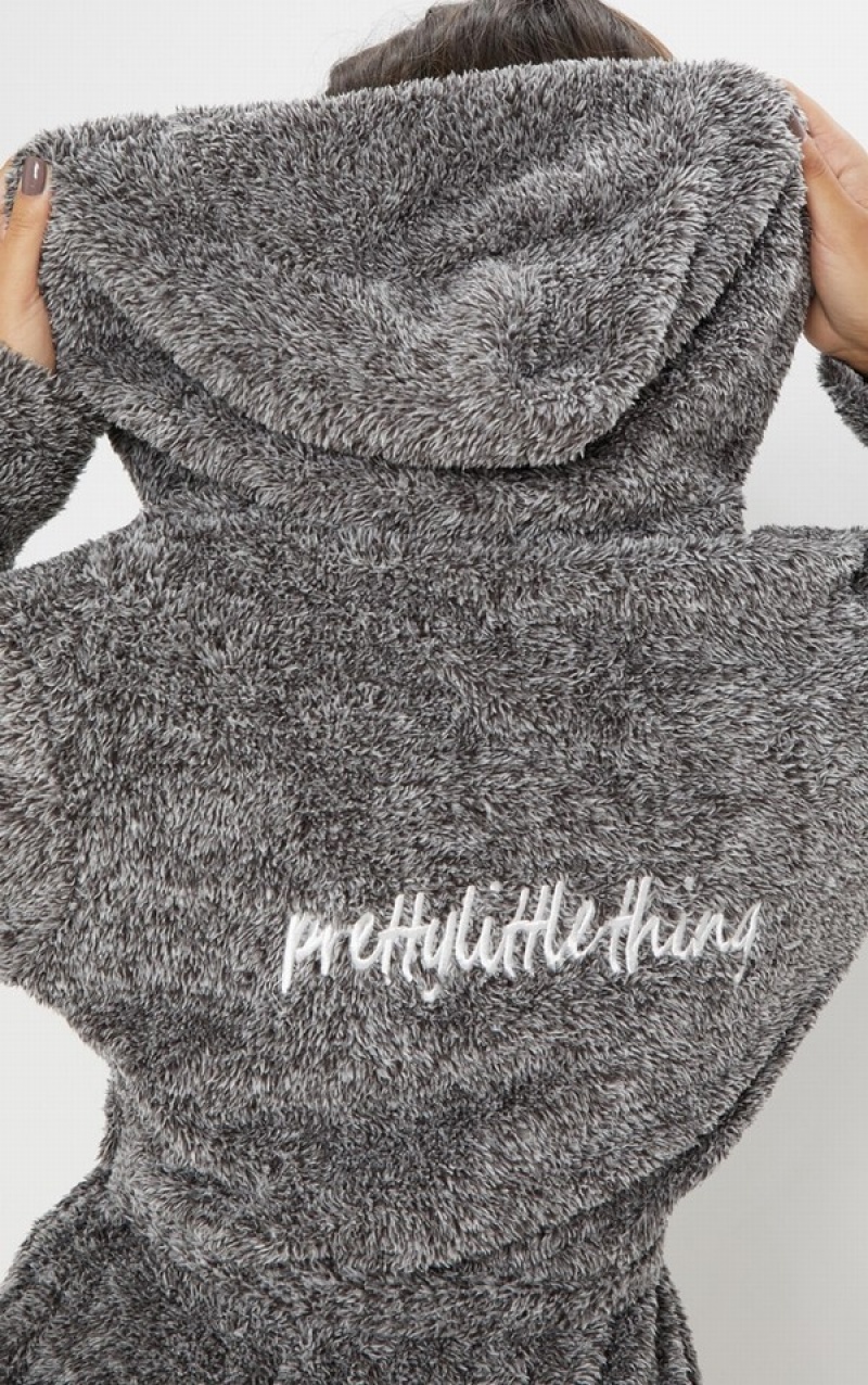 Îmbrăcăminte De Dormit Pretty Little Thing Charcoal Fluffy Bath Robe Gri | MLTU62935