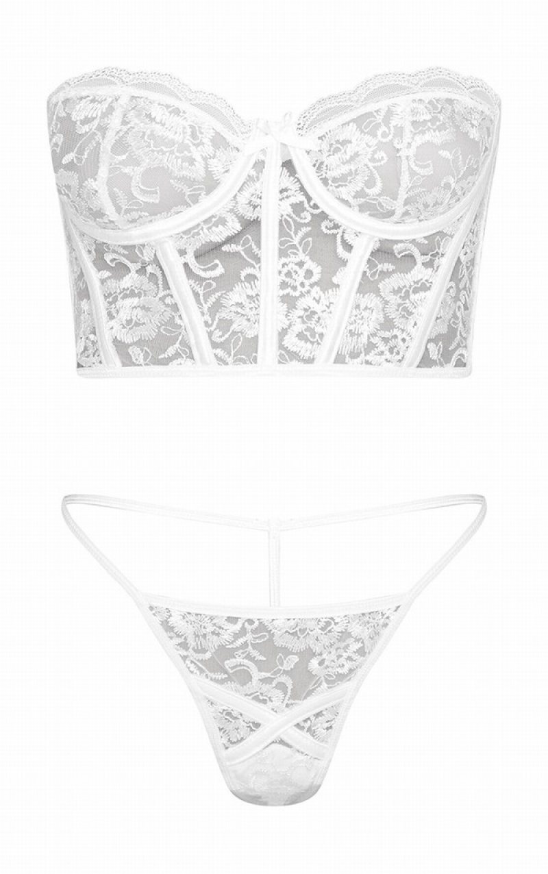 Îmbrăcăminte De Dormit Pretty Little Thing EmbroideLace Corset Underwired Albi | UKWY80145