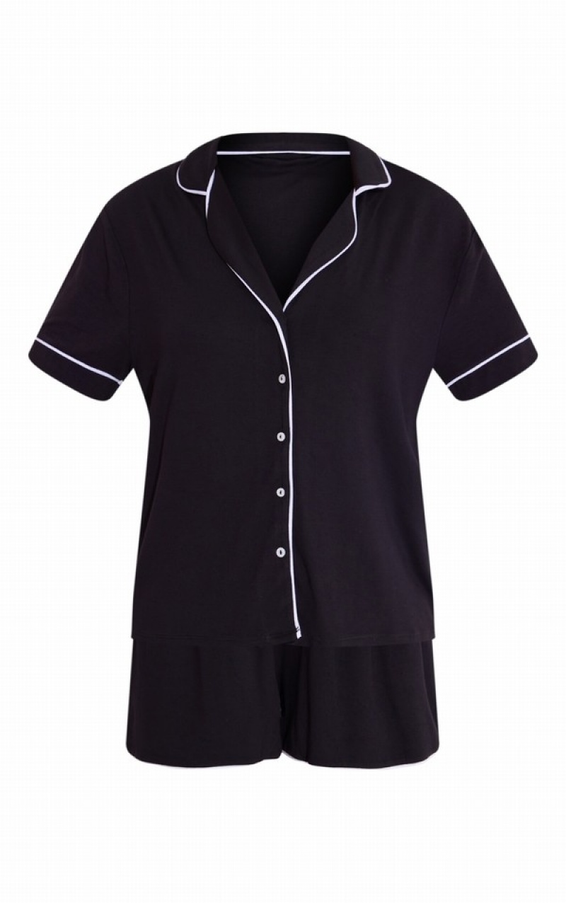 Îmbrăcăminte De Dormit Pretty Little Thing Oversized Jersey Piping Detail PJ Negrii | IADW19876