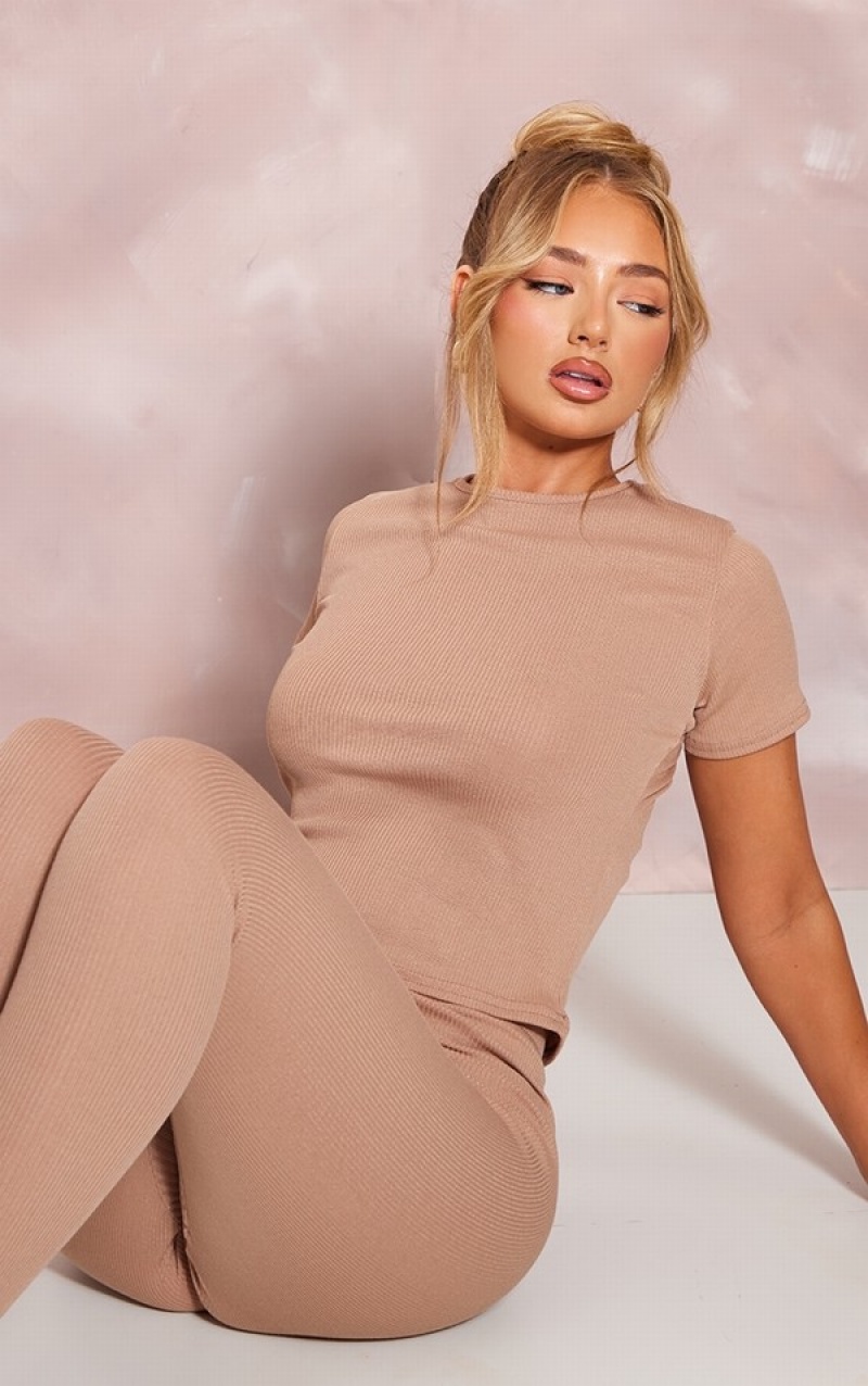 Îmbrăcăminte De Dormit Pretty Little Thing Sand Soft Rib Sleeve And PJ Maro | KICW30268