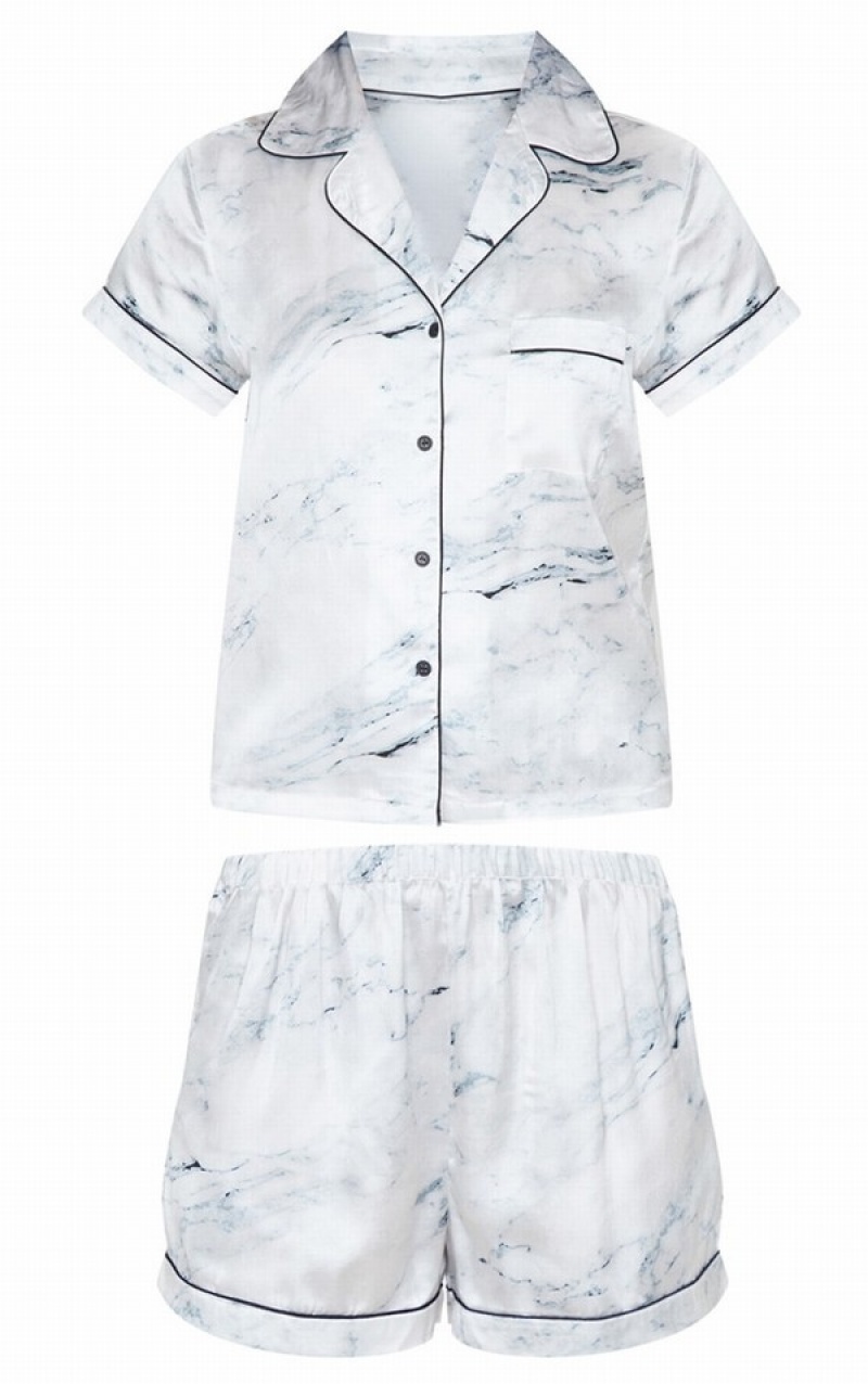 Îmbrăcăminte De Dormit Pretty Little Thing Marble Print Satin Pj Albi | DLBC10974