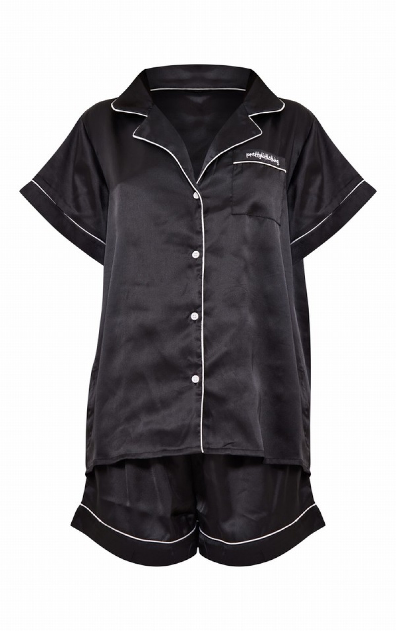 Îmbrăcăminte De Dormit Pretty Little Thing Contrast Piping Pj Negrii | CNYK38750